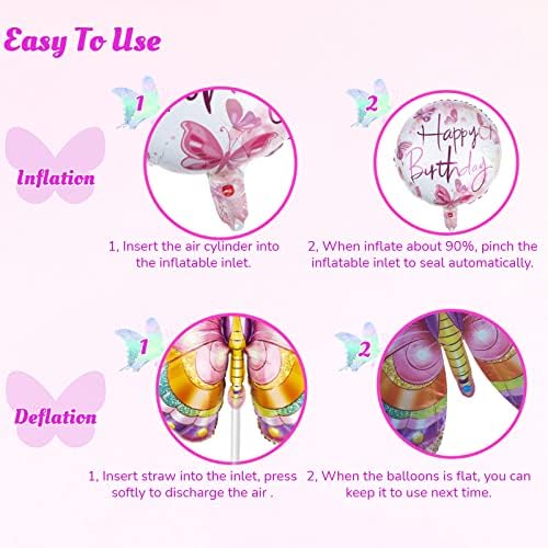 3. Boldog Szülinapot Pillangó Dekoráció - Csomag 6 Nagy Fólia Lufi - Pillangó Ballonok Száma 3 Csillagos Kerek Lufi a Tündér