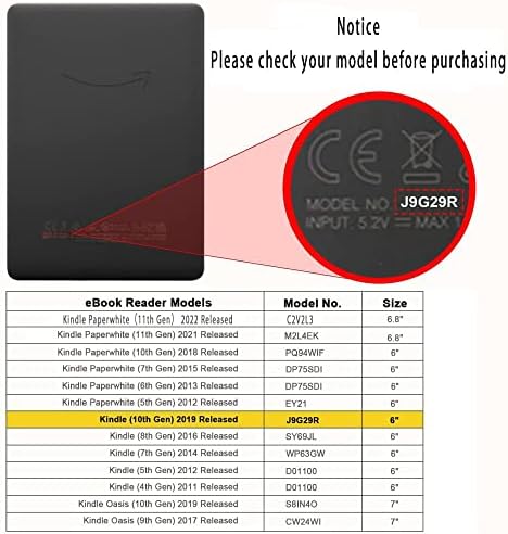 Slim tok Kindle 10 Generáció (Modell J9G29R) - Könnyű, Prémium PU Bőr Védelmi Alap Kindle 2019 eReader Fedél Automatikus