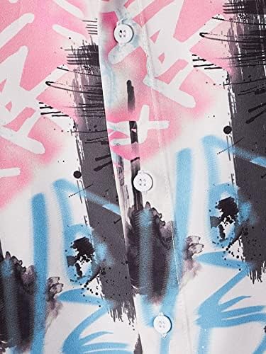 LUBOSE Két Darab Ruhát, a Férfiak a Férfiak Graffiti Nyomtatás Póló & Összehúzható Derék Nadrág (Szín : Többszínű, Méret
