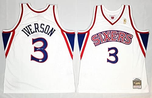 Allen Iverson Dedikált Philadelphia 76ers Mitchell & Ness Fehér 1996-97 Swingman Jersey Beckett Tanúja - Dedikált NBA Mezek