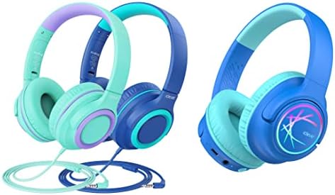iClever BTH18(Gyerekek Bluetooth Fejhallgató) & HS22(2 Pack Gyerekek Fejhallgató Vezetékes) Kötegek-Kényelmes Illeszkedést,