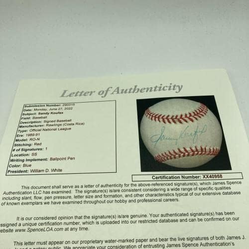 Sandy Koufax Aláírt Hivatalos Nemzeti League Baseball SZÖVETSÉG COA - Dedikált Baseball