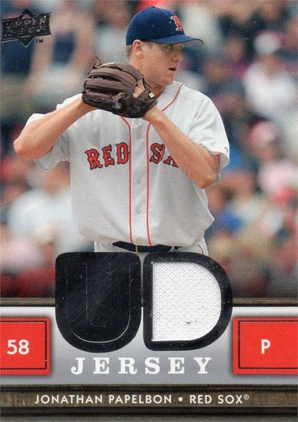 Jonathan Papelbon játékos kopott jersey-i javítás baseball kártya (Boston Red Sox) 2008 Felső szint UDPA - MLB Meccset Használt