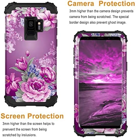 Pandawell Kompatibilis Galaxy S9 Esetben Virágos 3 az 1-ben nagy teljesítményű Hibrid Erős, Magas Impakt Ütésálló Védő tok