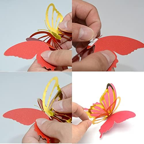 Menoeceus 72 Db 3D Pillangó, Fali Dekor Arany Pillangó Dekoráció Dupla Réteg Cserélhető Pillangós Fali Matricák a Születésnap