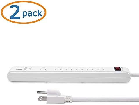 Kábel Számít, 2 Csomag 6 Outlet túlfeszültségvédő elosztó USB Töltő Port, 300 Joule 12 Méteres hálózati Kábel, Fehér & 1