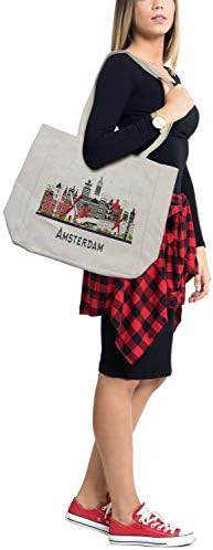 Ambesonne Amszterdam Bevásárló Táska, Holland Város Látképe a Városi Épületek Utazási Célpontok, Környezetbarát, Újrafelhasználható