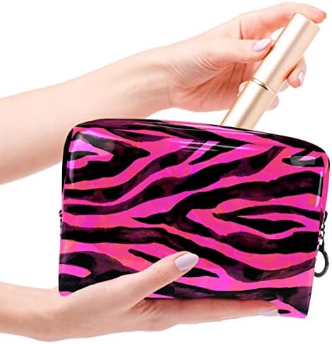 TBOUOBT Kozmetikai Női Táskák, Smink Táska Utazási Tisztálkodási Táska Kiegészítők Szervező, Absztrakt Pink Zebra Bőr