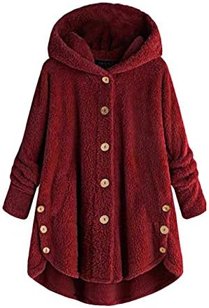 Női Őszi Kabátok Plus Size Gombot Plüss Kapucnis Felsők Patchwork Bő Kardigán Gyapjú Kabát Téli Kabát Kabát Outwear