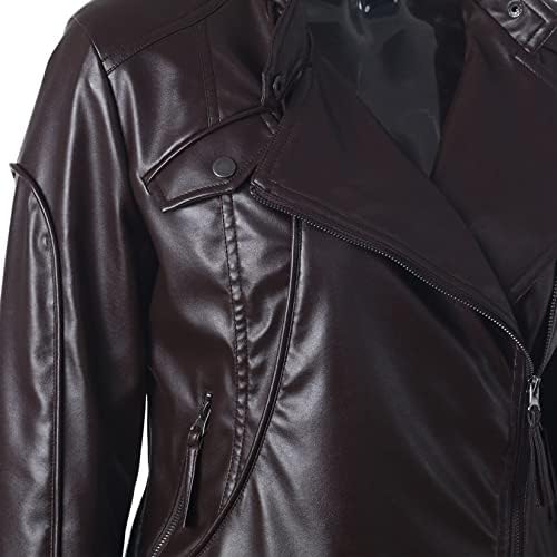 XYDaXin Alkalmi Kabát egyszínű Kabátok Női Stand Gallér Oldalon Zippu Bőr Kabát Dzseki