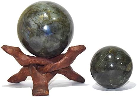 Healings4u Gömb Labradorite Méret 2.5-3 Inch & az Egyik Fa Labdát állj Természetes Crystal Ball Gömb Vastu Reiki Csakra Gyógyító
