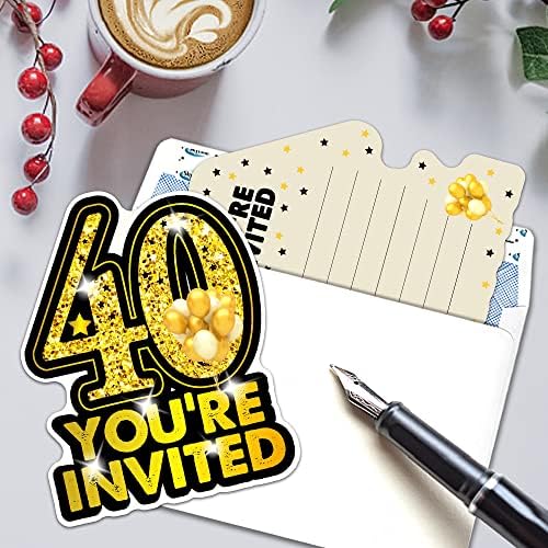 RZHV 15 Csomag Arany, illetve Fekete 40 Szülinapi Alakú Fill-In Meghívók, Kártyák Borítékok Felnőttek számára, Vicces Születésnapi