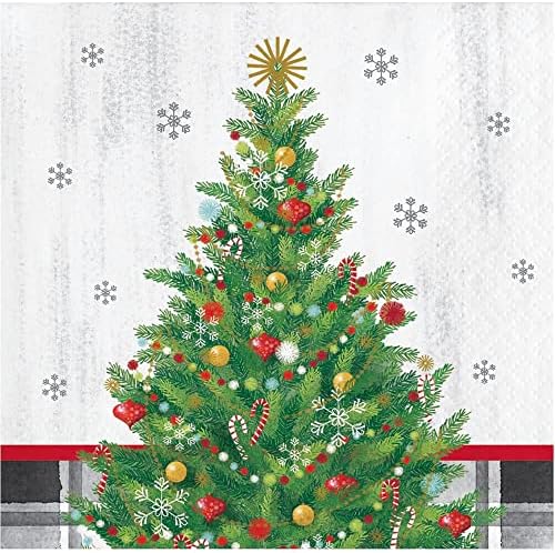Karácsonyi Party Szalvéta - 32 Szám | 2 csomag 16CT Ital Szalvéta | Díszített Fenyő Asztal Dekoráció | Holiday Tree Design,