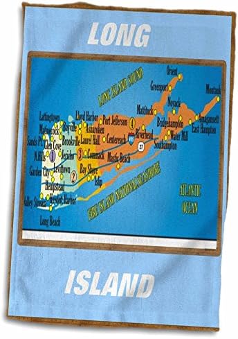 3dRose Florence Dekorációval II - Keretes Térkép Long Island - Törölköző (twl-39011-1)