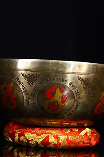9 Tibeti Templom Gyűjtemény Régi Bronz Festett Négy Fegyveres Guanyin Közmondások A Hat fia Buddha Hang Tál Ima Tál