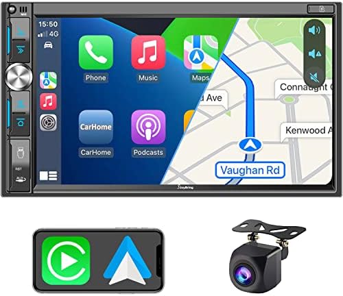 7Dupla Din autórádió-val Carplay, Android Auto, HD érintőképernyő autórádió, Bluetooth, Mélynyomó, Tükör Link, Kormánykerék