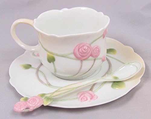 5.25 Inch Fehér Porcelán Art Nouveau Rose kávéscsésze Szett Kanállal