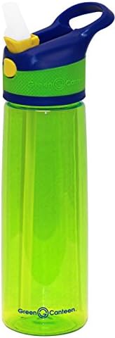 Zöld Kulacs Egyetlen Fal Tritan műanyag Zöld Üveg Kék/Zöld Nyomógomb Flip Kap, Sárga Díszítéssel, 24 oz