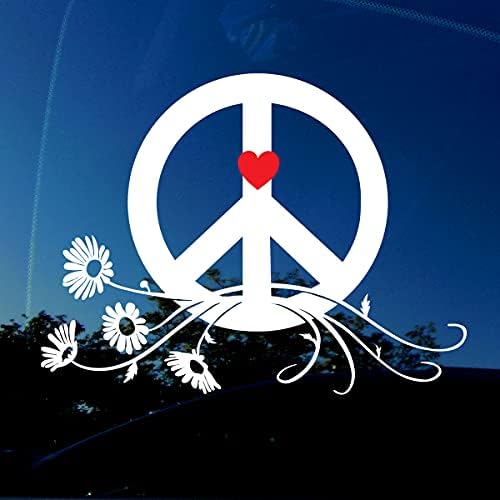 Béke Matrica Jel, Szimbólum PIROS a Szeretet Szív Autó Ablak Matrica - Nagy Méretű, 7 x 5.3 - os - Béke Flower Power Daisy