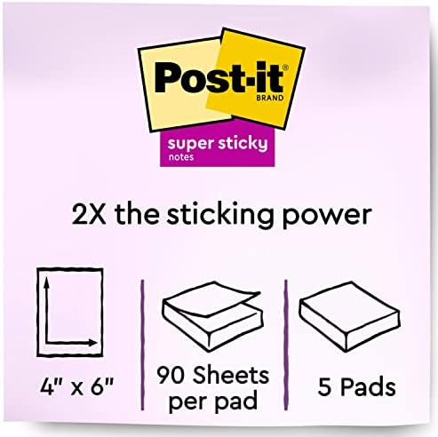 Post-it Super Sticky Notes, 4x6, 5 Párna/Csomag, 90 Lap/Pad, Kizárólagos Világos Színű Kollekció, Aqua Splash, Sav, Mész,