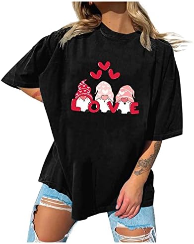 Valentin Nap Póló Női Aranyos Törpe T-Shirt Szerelmes Szív Nyomtatott Pólók Nagyméretű Rövid Ujjú Grafikus Pólók Felsők