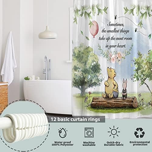 TURKIO Classica Winnie Zuhanyzó Függöny Szett 12 Horgok Akvarell Medve Lányok Gyerekek Rajzfilm Tavaszi Fürdőszobában Fürdőkád